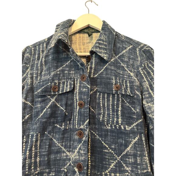 LRL Lauren Ralph Lauren Shacket Denim Jacket Size Large Blue Linen Cotton Blend - Picture 4 of 10